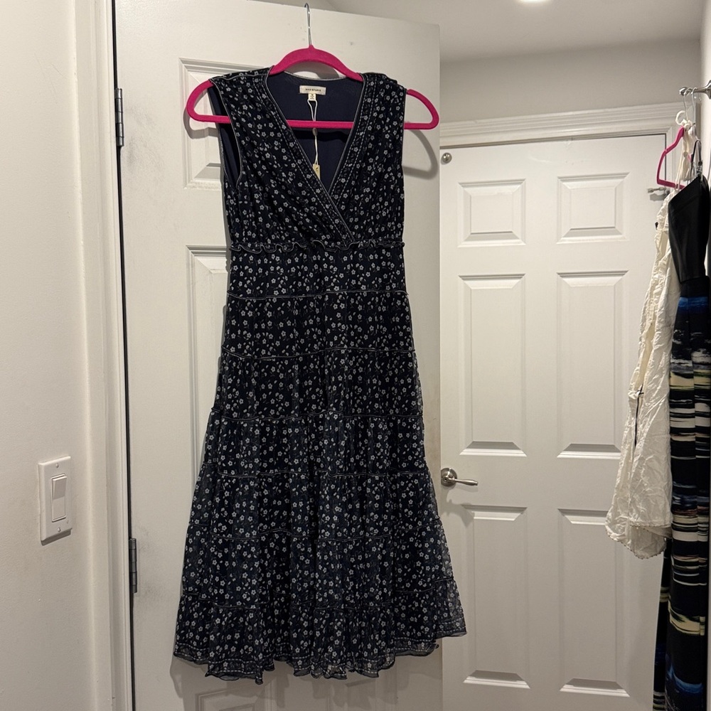 MAC Studio Sleeveless Floral Tiered Midi Dress - Navy